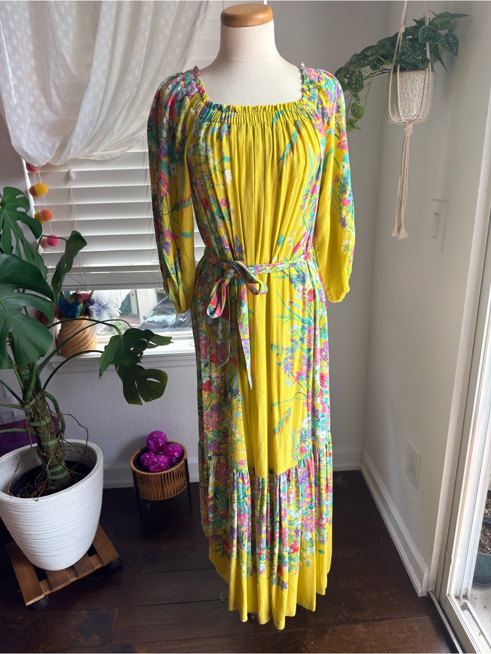 Anthropologie Yellow Floral Maxi Dress NWT